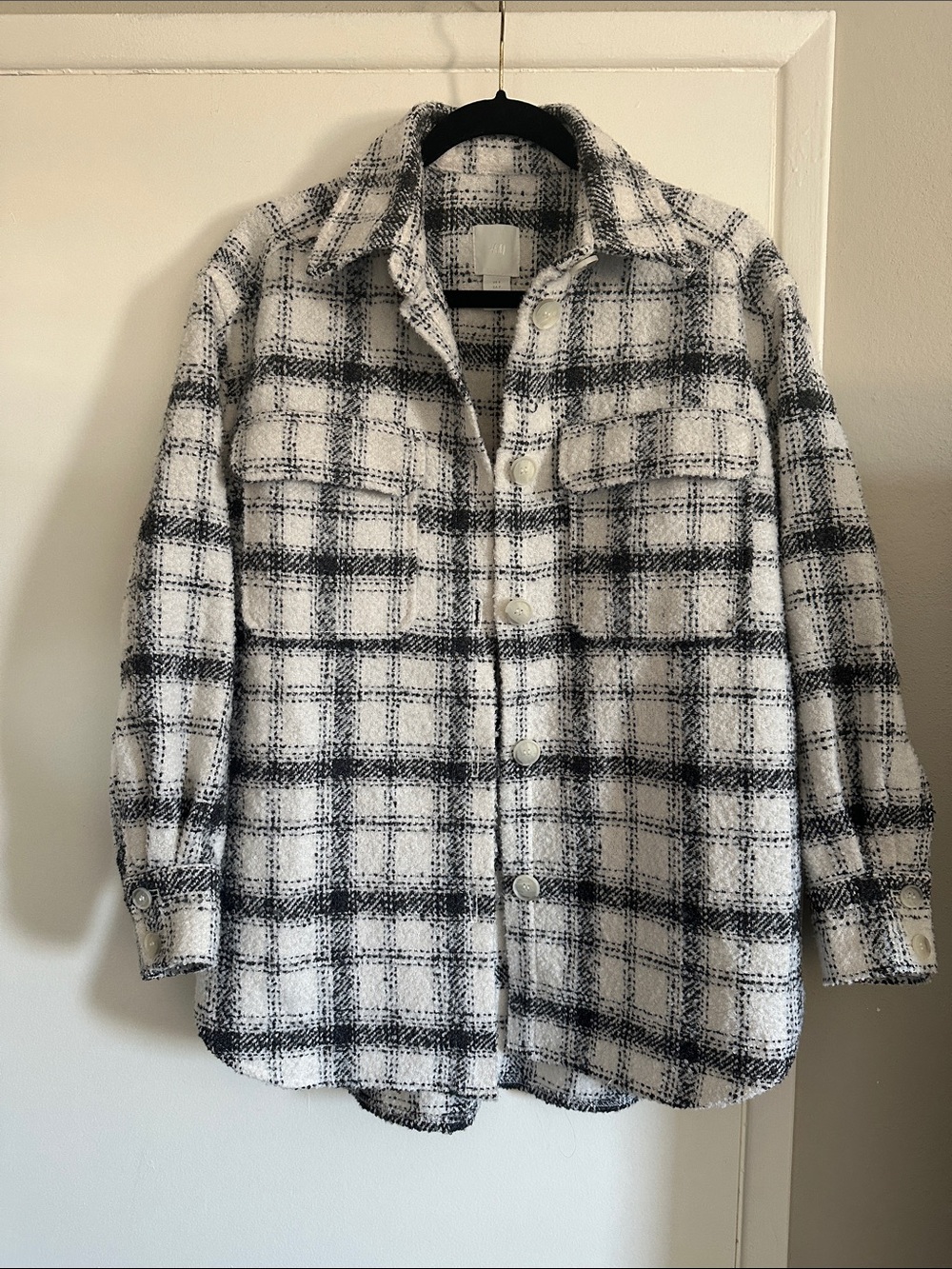 H&M Black & White Plaid Utility Shacket size S